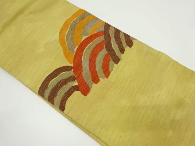 アンティーク　手織り紬青海波模様織り出し名古屋帯